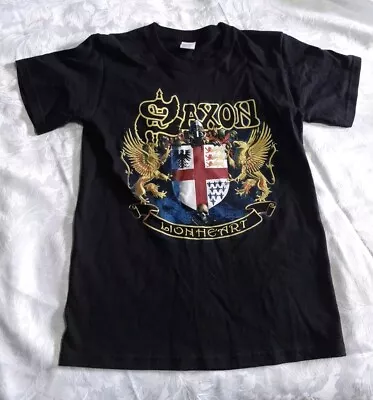 Buy *SAXON* Lionheart Black Tshirt Top Front & Back Print • 7£