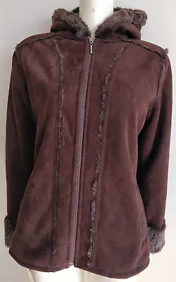 Buy Peter Storm Shearling Women Faux Suede Fur  Zip Up Hooded Jacket UK 12 • 29.99£