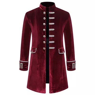 Buy Mens Velvet Military Drummer Tailcoat Suit Jacket Gothic Tuxedo Frock Coat Slim • 69.16£
