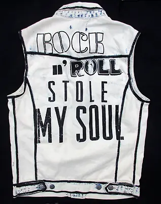 Buy Absolut Joy Sleeveless Denim Jacket , Rock N Roll , Size L Bleacher Ivory Black • 29.99£