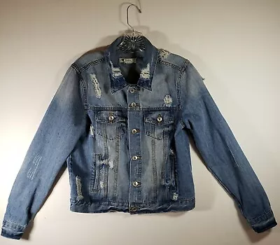 Buy Ci Sono Womens Small Denim Jean Jacket Distressed Destroyed Medium • 15.11£