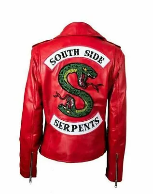 Buy Womens Riverdale Southside Serpents Gang Red Cole Sprouse Biker Leather Jacket • 83£