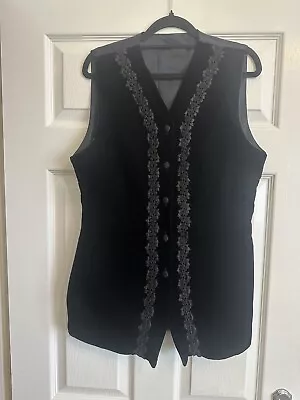 Buy St Michael Vtg Black Velvet Long Waistcoat Bodice Jacket Sz 14 Gothic M&S Lined • 25£