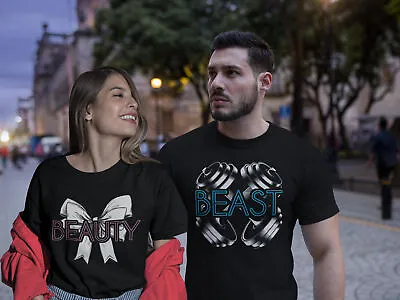 Buy His & Hers BEAUTY And BEAST Organic T-Shirt Mens Womens Couples Matching Wedding • 10.99£