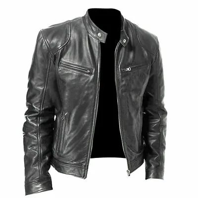 Buy Men's Biker Vintage Motorcycle Black Genuine Leather Jacket • 108.77£