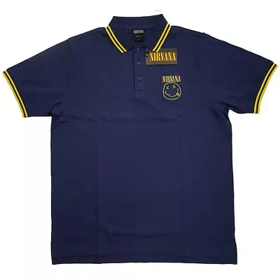 Buy Nirvana 'Happy Face' Navy Blue Polo Shirt - NEW • 15.99£