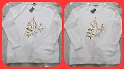 Buy 2 X Womens Girls Teen Christmas Jumpers White, Size L+ Size XL, Christmas Tree • 15£