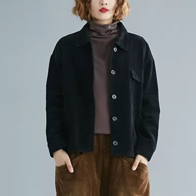 Buy Ladies Women Corduroy Coat Jacket Pockets Button Loose Casual Lapel Cardigan Top • 30.88£