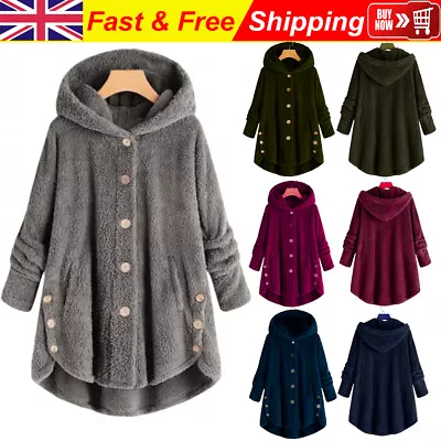 Buy Plus Size Womens Warm Soft Fur Fleece Hooded Coat Fluffy Jacket Winter Outwear • 17.04£