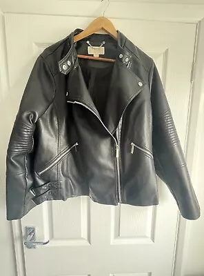 Buy Michael Kors Black Vegan Leather Zip Biker Jacket 2 XL Size 18 - 20 NEW • 59.99£