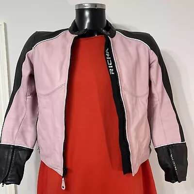 Buy Richa Motorcycle Jacket Ladies Leather Size 10 Soft Pink / Black VGC • 44.99£