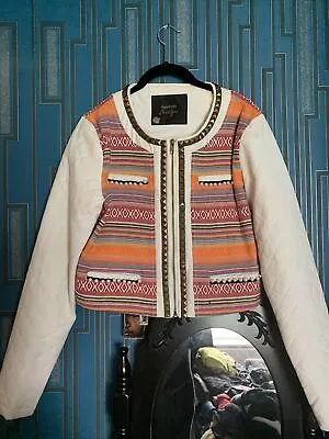 Buy Boohoo Faux Leather Sleeves Contrast Embroidered Jacket Size 14 ( 38) Retail £40 • 7£