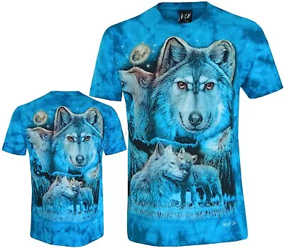 Buy Tie Dye T-Shirt Wolf Pack Wolves And Pups Full Moon Forest Glow In Dark By Wild • 15.99£