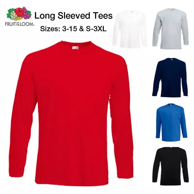 Buy Fruit Of The Loom T-Shirt Boys Long Sleeve T Shirt Plain Tee Top Ages 3 - 15 • 4.75£