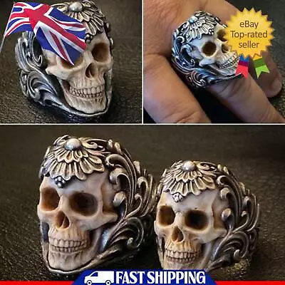 Buy Jewelry Vintage Gothic Punk Skull Ring Cool Men's Band Stainless Steel Rings NEW • 11.24£