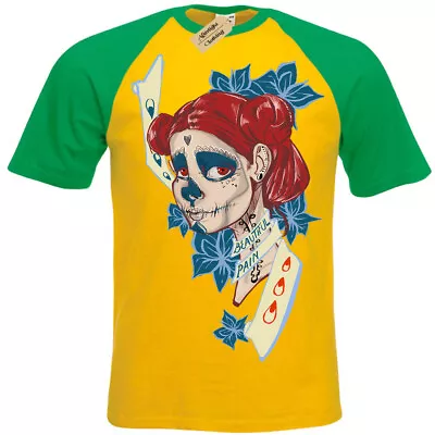 Buy Beautiful Pain La Muerte Day Of The Dead Skull T-Shirt Short Sleeve Baseball • 10.95£