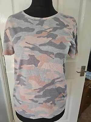 Buy M&S Ladies Pink Grey Camouflage Short Sleeve Round Neck T-shirt Top 8 • 10£