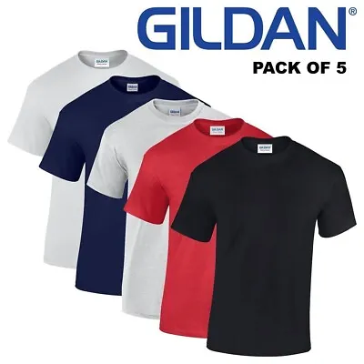 Buy Gildan Men Plain Heavy Cotton Short Sleeve T Shirt Pack Of 5 • 20.95£