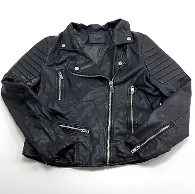 Buy BlankNyc Women's Black Faux Leather Full Zip Collared Motorcycle Jacket Size L • 14.21£