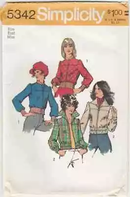Buy Simplicity Sewing Pattern Bomber Jacket 5342 Ladies 14 Vintage 1970s B&W Cover • 9.99£