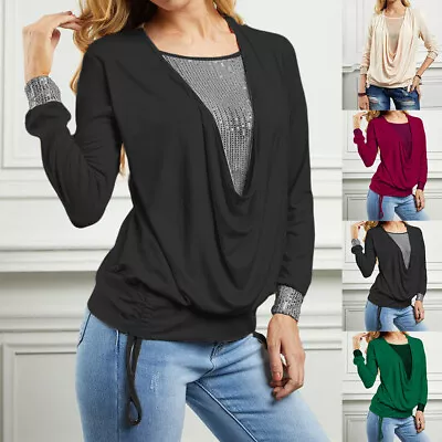 Buy Plus Size Womens Long Sleeve Tunic Tops Ruffle Double Layer Party T Shirt Blouse • 13.09£
