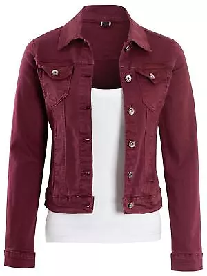 Buy Womens Fitted Denim Jackets Stretch Wine Jean Jacket Size 8 10 12 6 • 17.95£