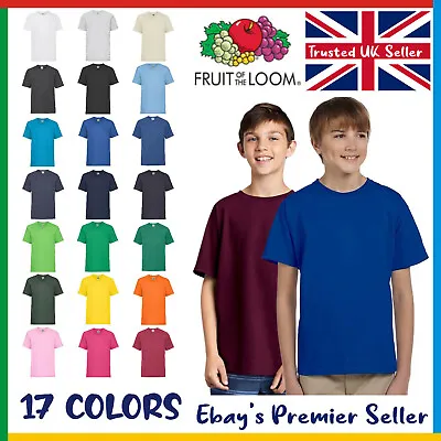 Buy Kids Plain T-Shirt Boys Girls Cotton Fruit Of The Loom Childrens Shirt Age 1-15 • 4.74£