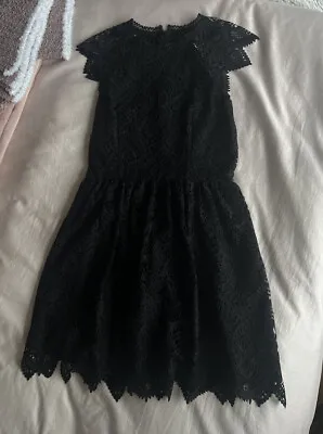 Buy Vintage Shoshanna Size 6 Black Lace High Neck Mid Length A Line Style Dress Y2K • 30.74£