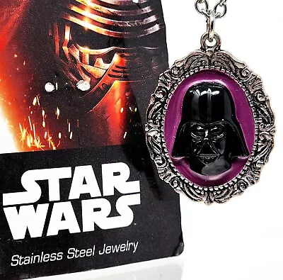 Buy Disney STAR WARS Darth Vader STAINLESS STEEL Cameo Purple Pendant Necklace • 9.42£