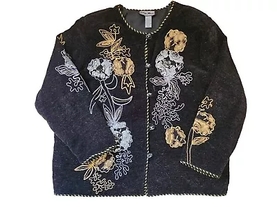 Buy Indigo Moon Jacket Gold & Black Sparkles Floral Embroidered Design 2XL  • 16.99£