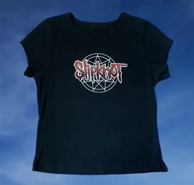 Buy Slipknot Black Crop Top Baby Tee Goth Punk Emo Metal Band T-shirt Y2K Size M • 16£