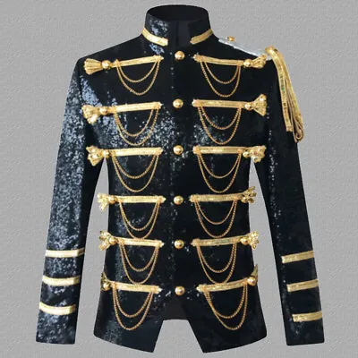 Buy Men Shiny Sequins Hussar Suit Jacket Retro Artillery Military Drummer Top Party • 66.37£