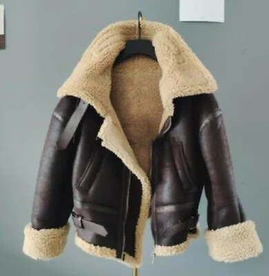 Buy Womens Leather Shearling Lamb Fur Lined Coat Winter Bomber Motorcycle Jacket  • 126.33£