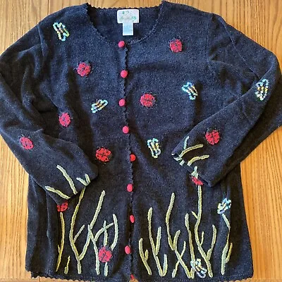 Buy Quacker Factory Large Button Cardigan Jacket Sweater Bumblebees Ladybugs Spring • 38.56£