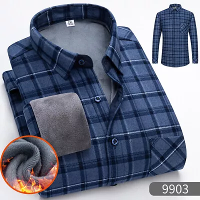Buy Mens Fleece Warm Fur Lined Button Collared Padded Plaid Tartan Shirt Jacket CZ • 13.99£