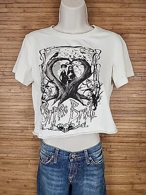 Buy Tim Burton's Corpse Bride White Graphic Cropped T-Shirt Womens Large L • 8.50£