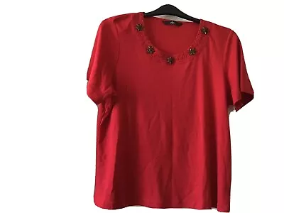Buy Ladies Red T’shirt With Wooden Buttons Round Neck - Size Large • 5£