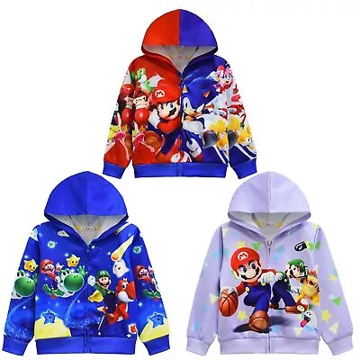Buy Super Mario 3DPrint Kids Hoodie Zip Jacket Coat Long Sleeve Hooded Top Xmas Gift • 11.99£