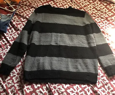 Buy Stripped Ripped Knitted Sweatshirt Size Medium Emo Style Clothes • 17.01£