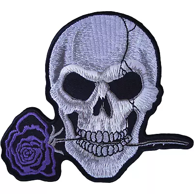 Buy Skull Purple Rose Flower Patch Iron On Sew On Embroidered Badge Motorcycle Biker • 3.39£