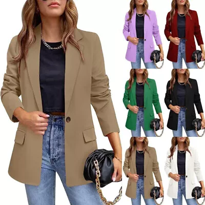 Buy Women Business Jackets Long Sleeve Blazer Ladies Open Front Work Casual Plain • 15.99£