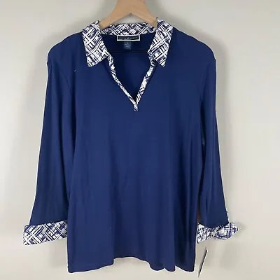 Buy Karen Scott Womens Size XL Blue Long Sleeve V Neck Top NWT • 22.67£