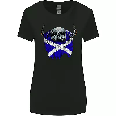 Buy Scotland Flag Skull Scottish Biker Gothic Womens Wider Cut T-Shirt • 8.75£