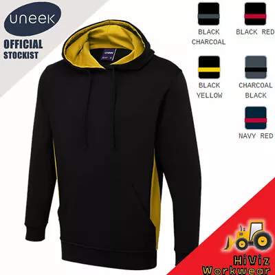 Buy Uneek Two Tone Hooded Sweatshirt Mens Contrast Casual Smart Workwear Hoody Top  • 19.95£