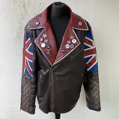 Buy Leather Biker Jacket Union Jack Punk Rock Metal Band • 99£