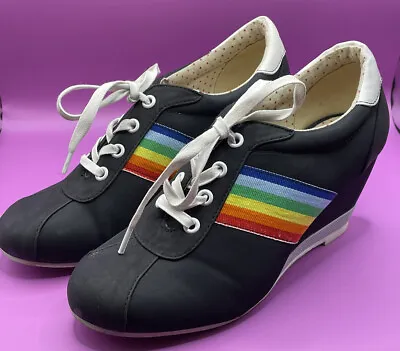 Buy Black & Rainbow Lace-up Wedge Sneakers Cute Sz. 8 By: But Another Innocent Tale • 17.05£
