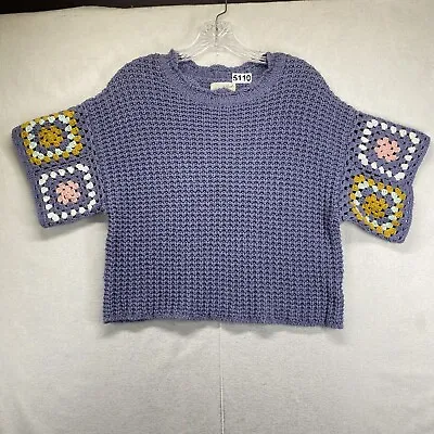 Buy Universal Thread Waffle Knit Top BOHO Crochet Pullover Sweater Purple Large • 17.04£
