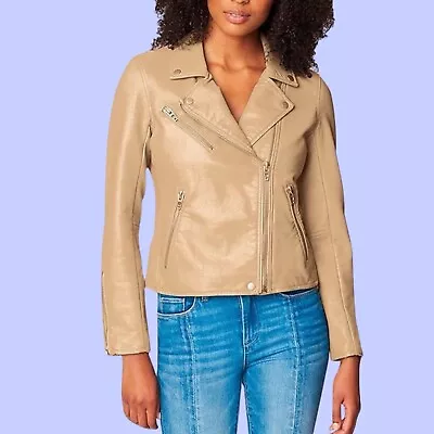 Buy BLANK NYC Semi Fitted Vegan Leather Biker Jacket Natural Light-Size Small • 44.99£