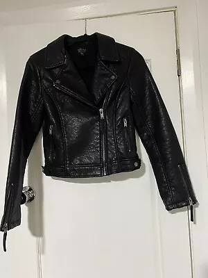 Buy Ladies Topshop Black Faux Leather Biker Jacket Size 6 • 16£