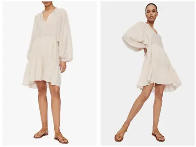 Buy ANINE BING Cream Ivory Black Stripe Madison Long Sleeve Silk Blend Frock Dress S • 209.19£